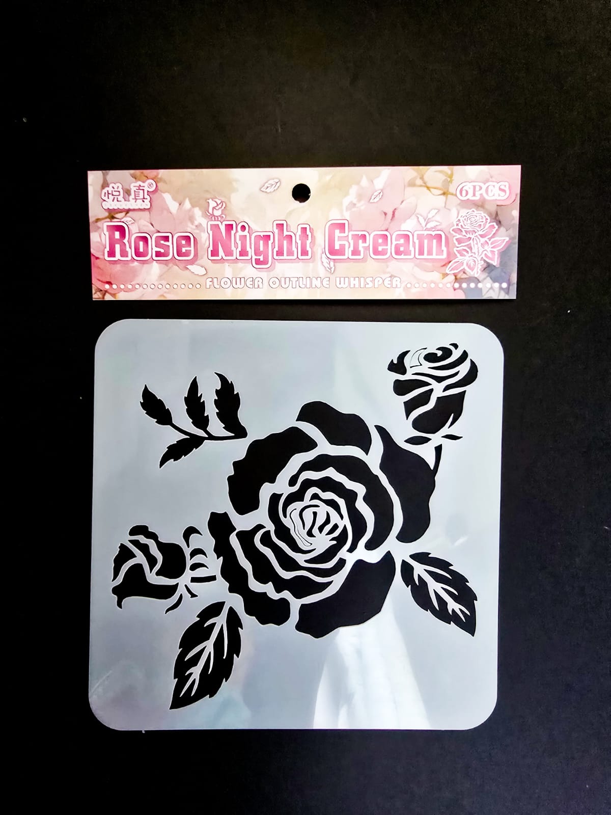 #3 HKDY-4-04 | Rose Night Cream Stencil | Flower Outline Whisper Stencil |