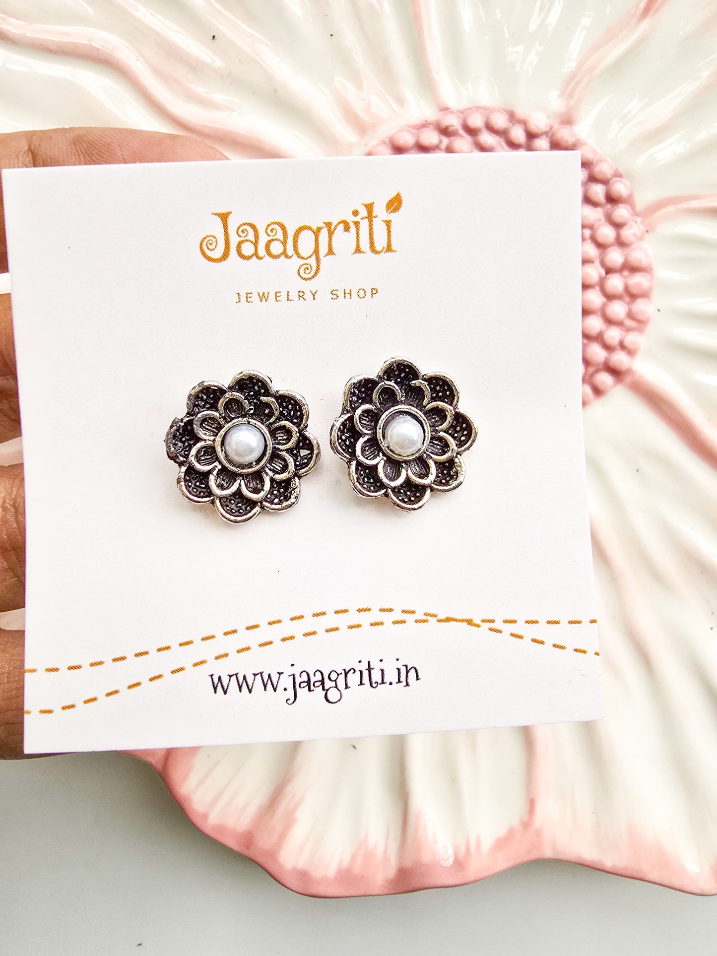 Oxidized Silver -Tone Stud Earrings