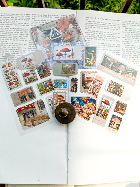 HJSGJ-605 |Mushroom Grove Ble Flower Letter Collection Time Stamp Sticker Album 3pcs |100* 150mm