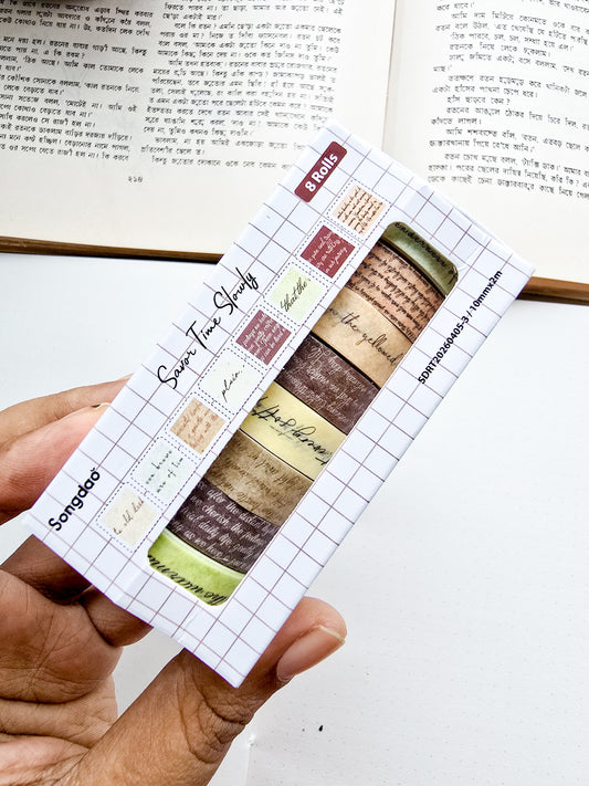 SDRT4053 | Vintage Washi Tape Box Featuring Retro Travel And Newspaper Print Designs 10mm*2m 8 Washi Tape |