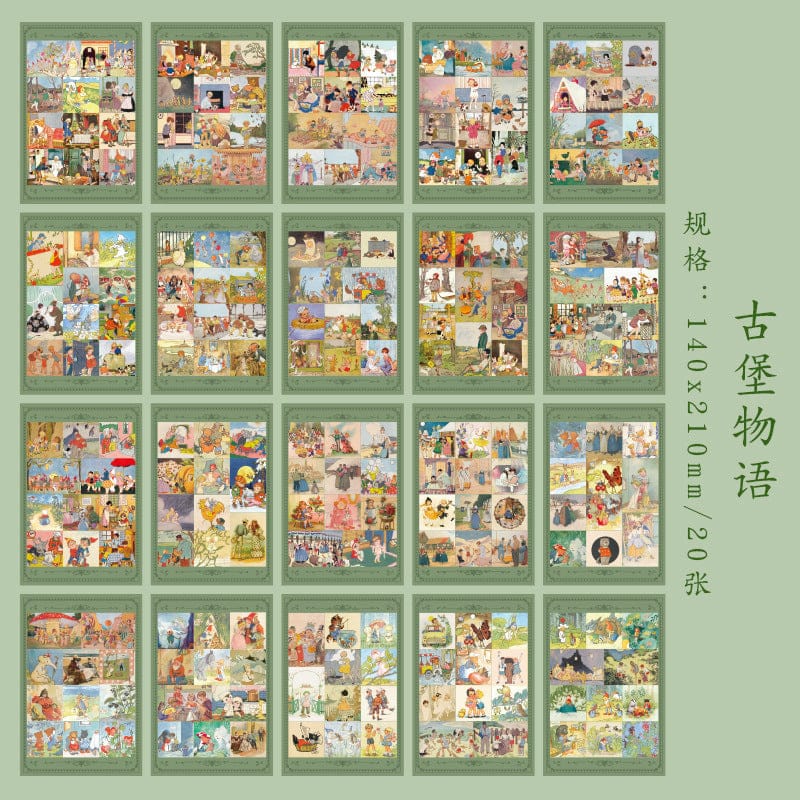 KQ1775 |G7/| Vintage Ancient Castle Story (Folk Tale Series) | 20 Sheets. Vintage Sticker Book