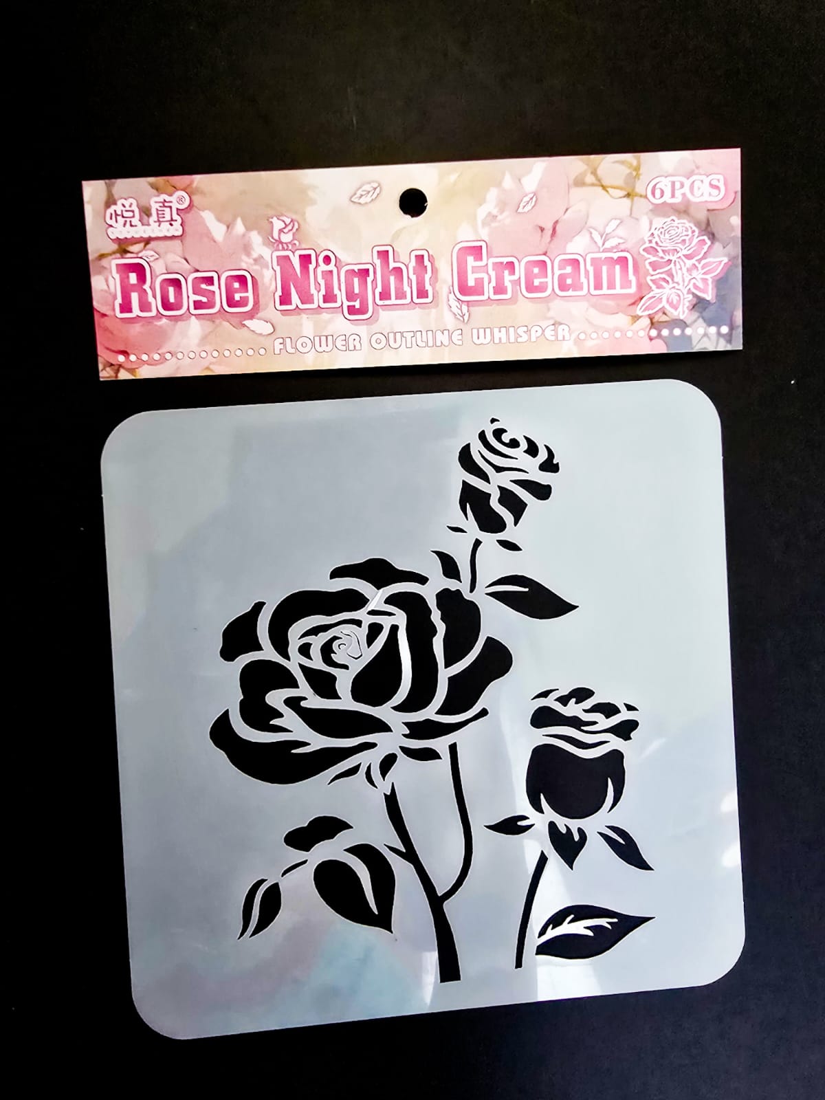 #4 HKDY-4-04 | Rose Night Cream Stencil | Flower Outline Whisper Stencil |
