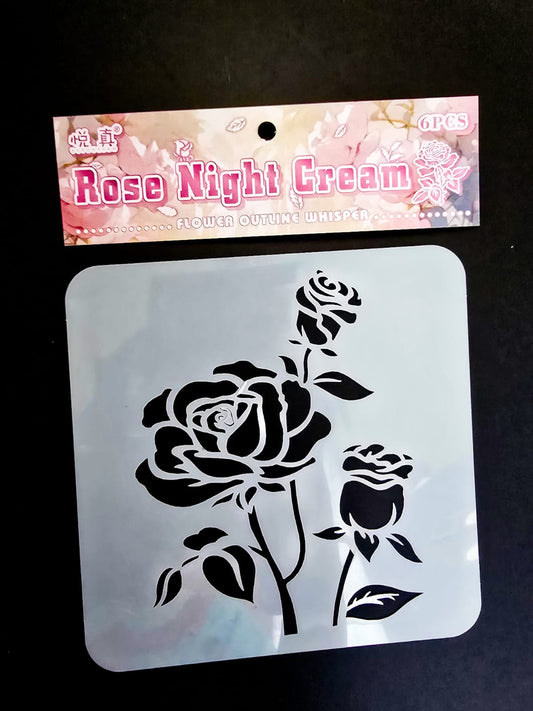 #4 HKDY-4-04 | Rose Night Cream Stencil | Flower Outline Whisper Stencil |