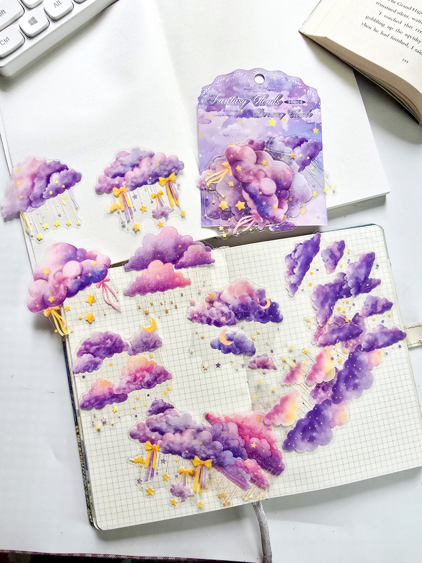 Korean-Style Decorative Stickers 20 Pcs |  From A "Starry Sky" Or Similar Series.They Are Designed For DIY Crafts, Journaling, And Scrapbooking| Featuring Aesthetic PET Cloud And Sky Imagery |