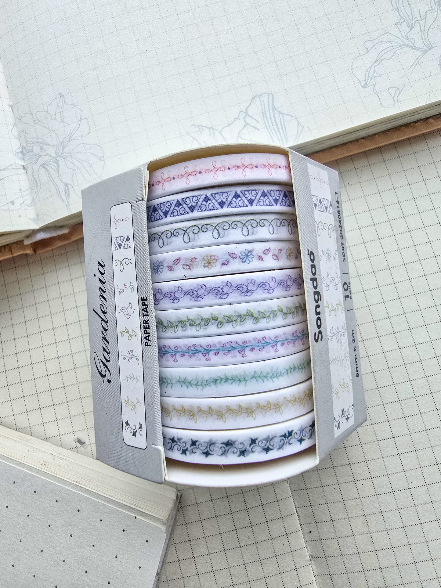 0816-1 Gardenia Thin Washi Tape Set of 10 Washi tapes | Japanese Washi Paper | 2 Meter each |