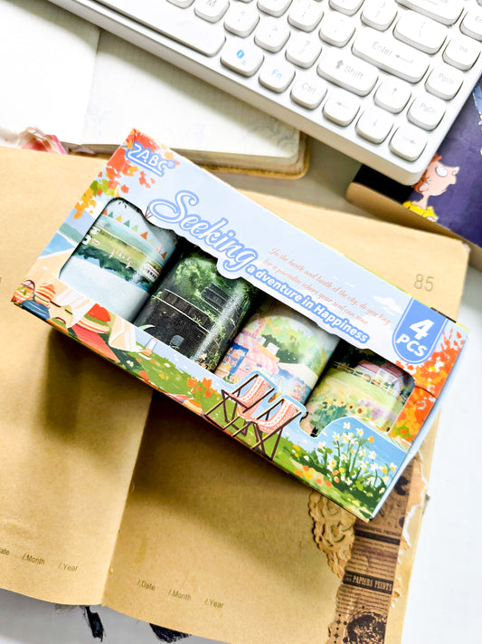 QQJG-201 | Branded Seeking Adventure In Happiness washi Tape | Rolls Are Designed For Journaling Scrapbooking  And DIY Crafts | 1pcs Roll
