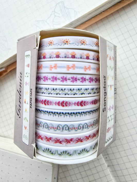 0816-11 Gardenia Thin Washi Tape Set of 10 Washi tapes | Japanese Washi Paper | 2 Meter each |