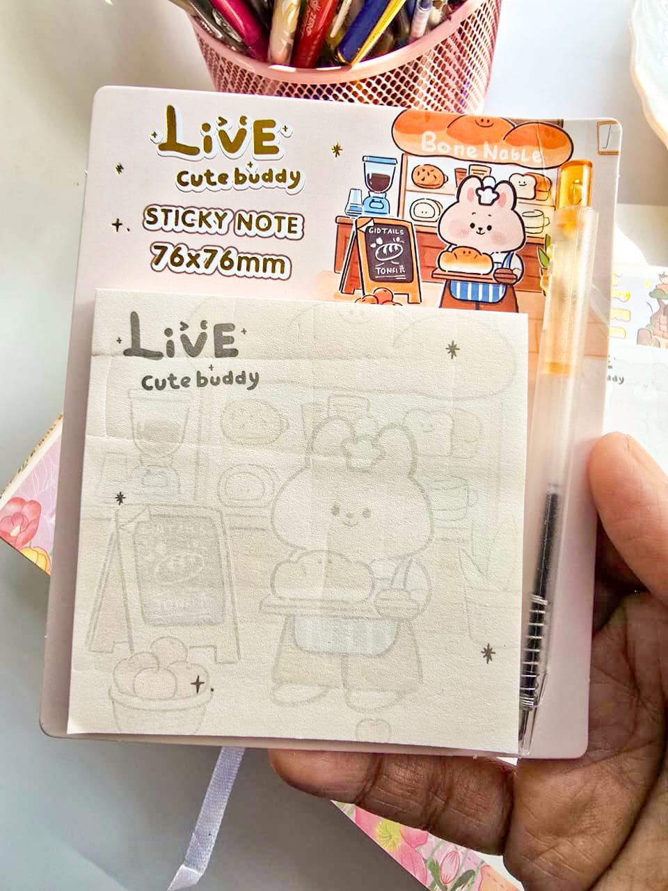 A02-15 | Cute Bear Sticky Notes Pad With Pen | 76×76mm | 1pc Random