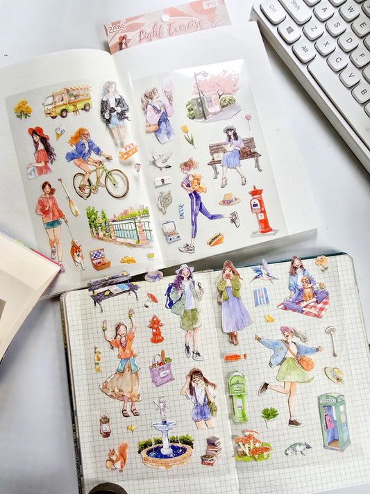 QWSGJ-604 | Light Exercise Stickers Come In A 4-Sheet pack Featuring Cozy, Aesthetic Lifestyle Illustrations | 115*178mm