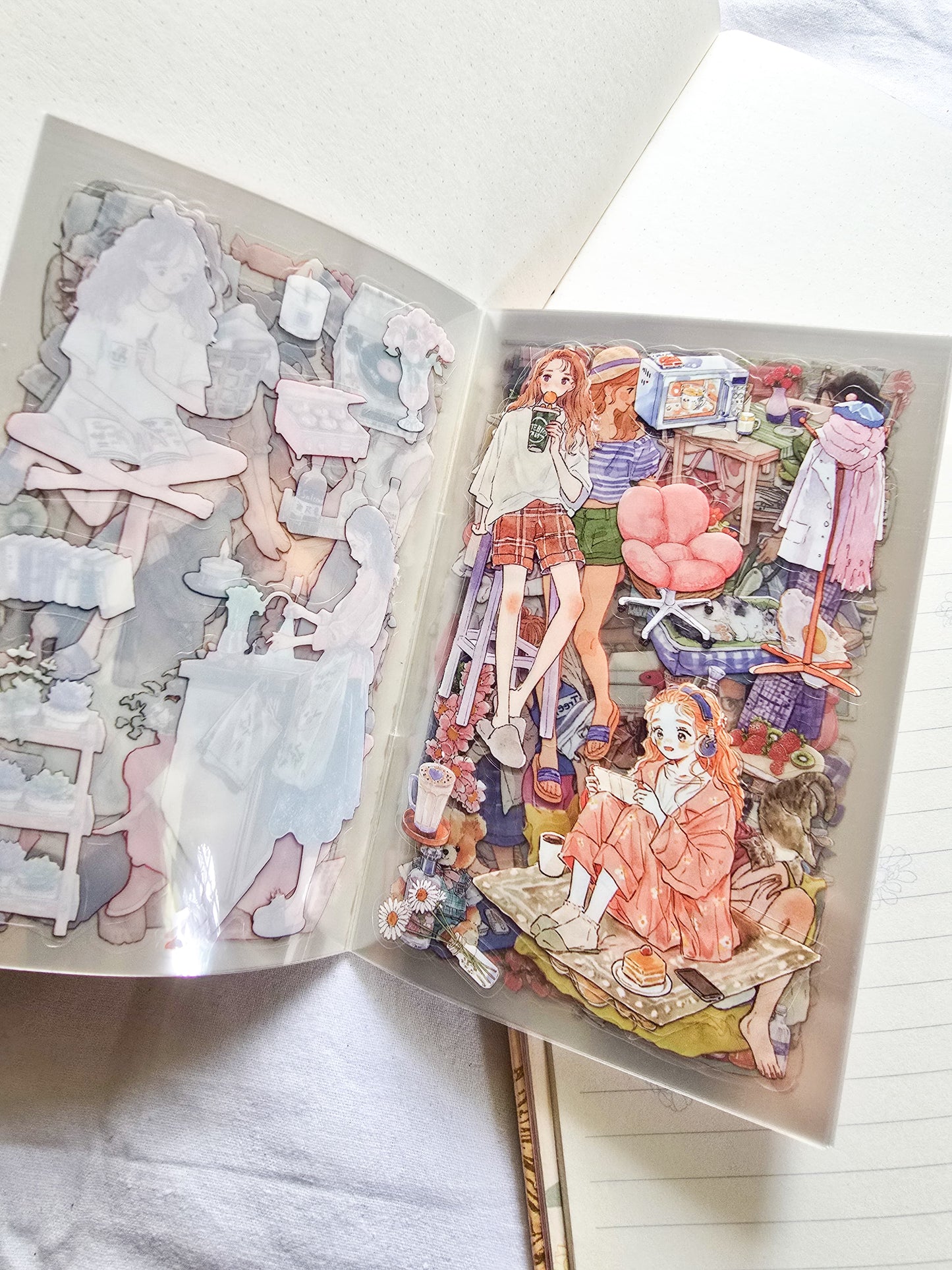 ZZPF2.0-401 | Sun in Blanket watercolor style cartoon girl PET Stickers Book |  including a 20-sheet collection book with over 300+ stickers for journaling and scrapbooking |