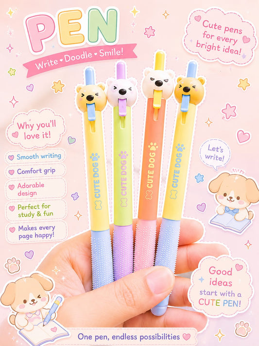 K9116 | 4Pcs | Cute Dog Gel Ink Rollerball Pens | 0.5mm