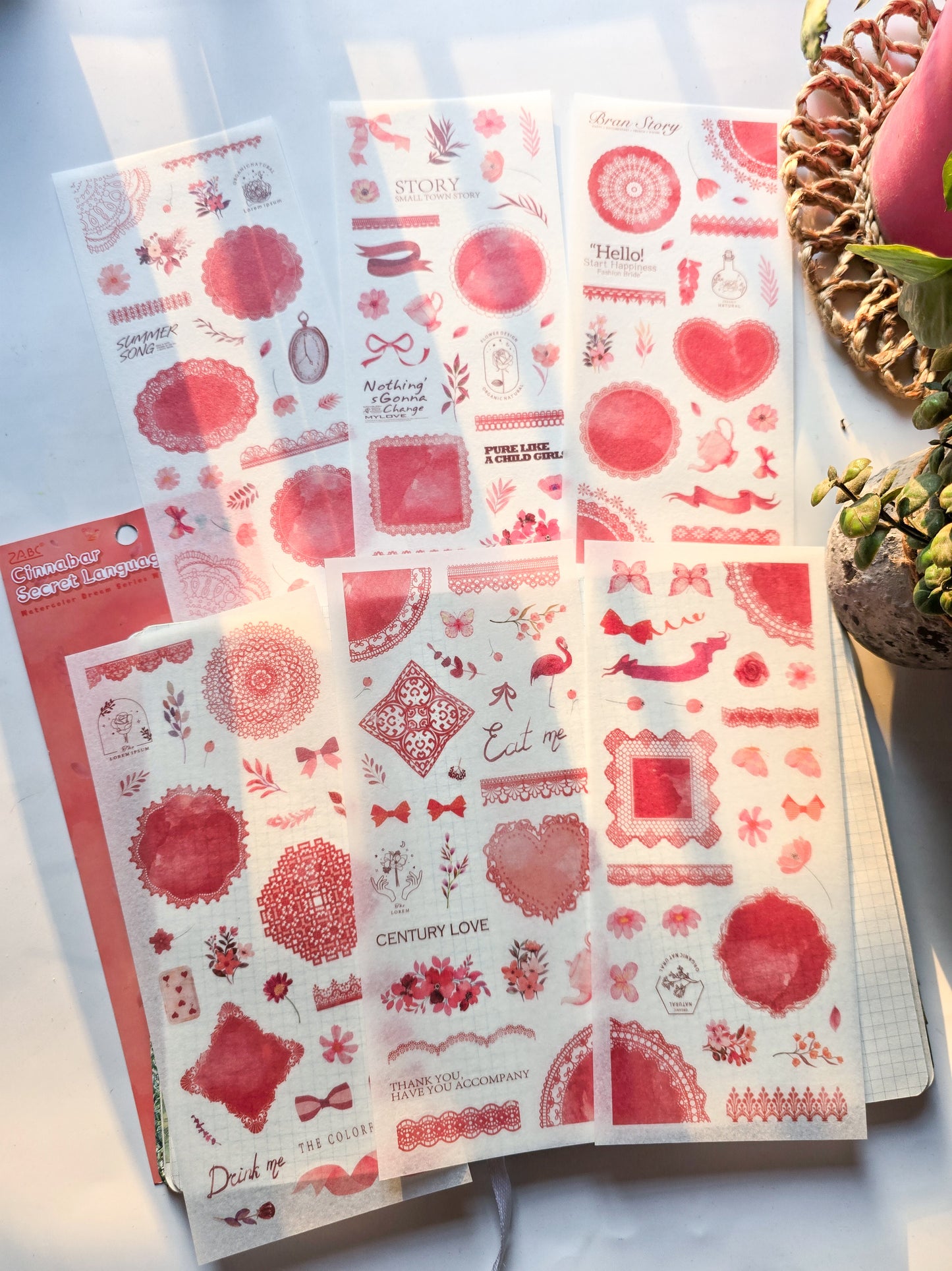 SCMJ606|G-8|   material pack watercolor dream series ins wind and paper hand curtain retro film DIY sticker | Red