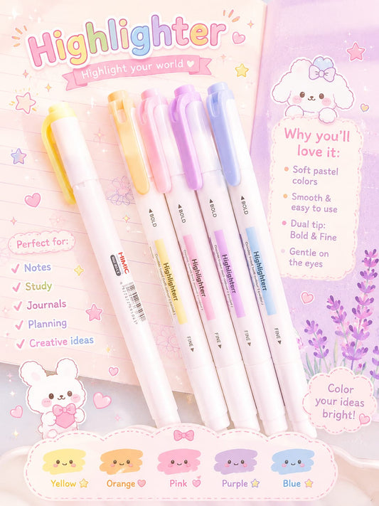 HMC-9011-5 | Highlighters 5 Colours Pen | Double Head Soft Colour Pen