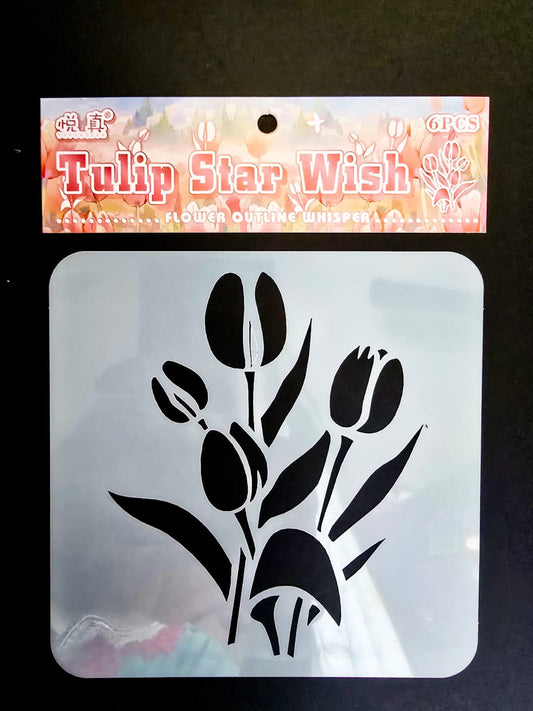 #12 HKDY-4-02 | Tulip Star Wish Stencil | Flower Outline Whisper Stencil |