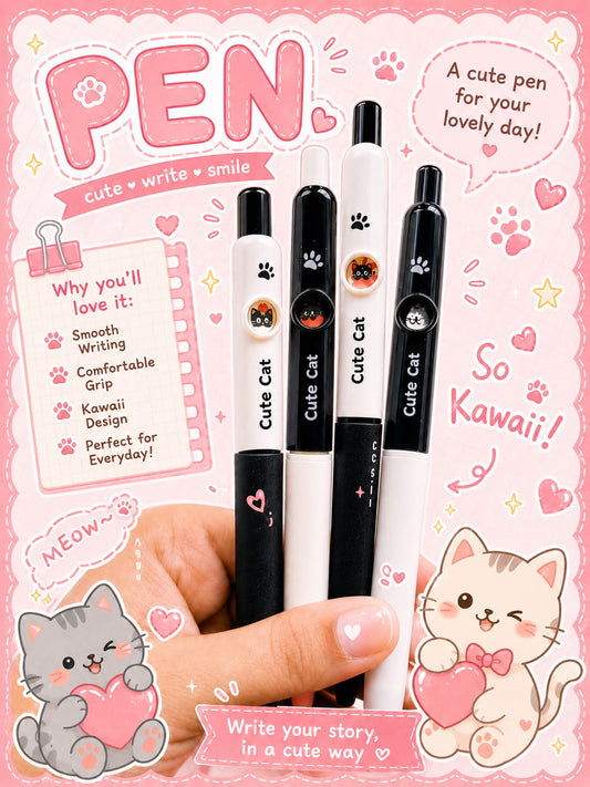 LTG21150 | 4Pcs Cute Cat Black white Pen |