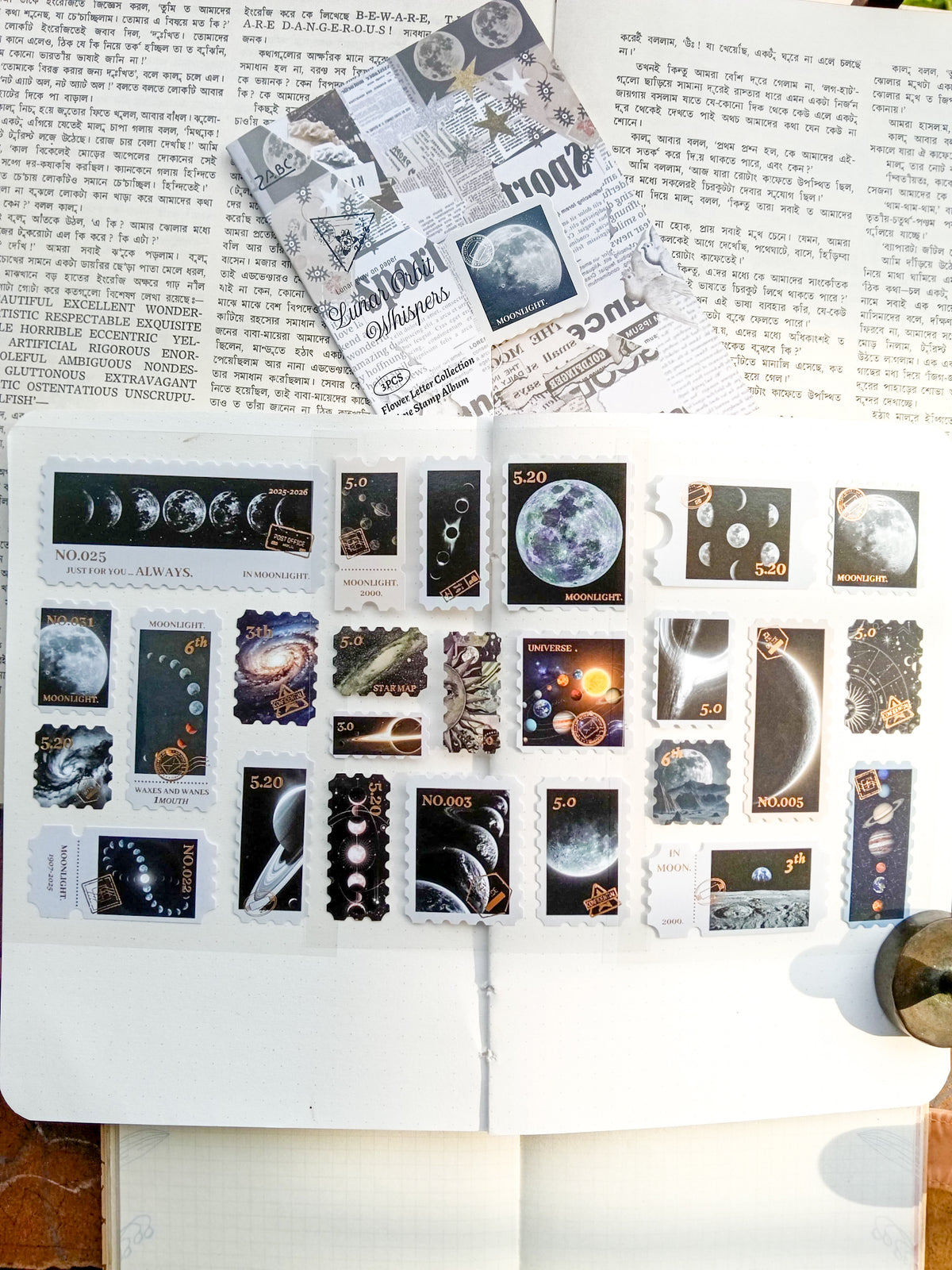 HJSGJ-606 |Lunar Orbit Whispers Flower Letter Collection Time Stamp Sticker Album 3pcs |100* 150mm