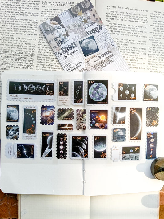 HJSGJ-606 |Lunar Orbit Whispers Flower Letter Collection Time Stamp Sticker Album 3pcs |100* 150mm