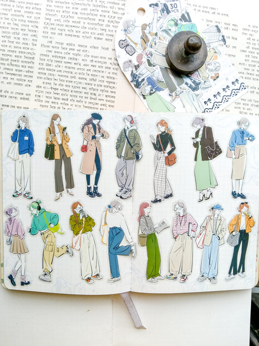 YRSH-606 |Commute Thoughts    Character Sticker 30Pcs PET | 70* 80mm