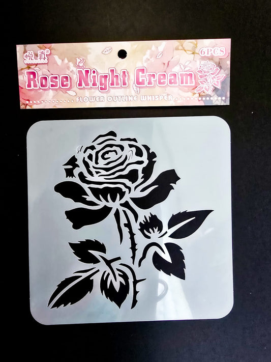 #6 HKDY-4-04 | Rose Night Cream Stencil | Flower Outline Whisper Stencil |