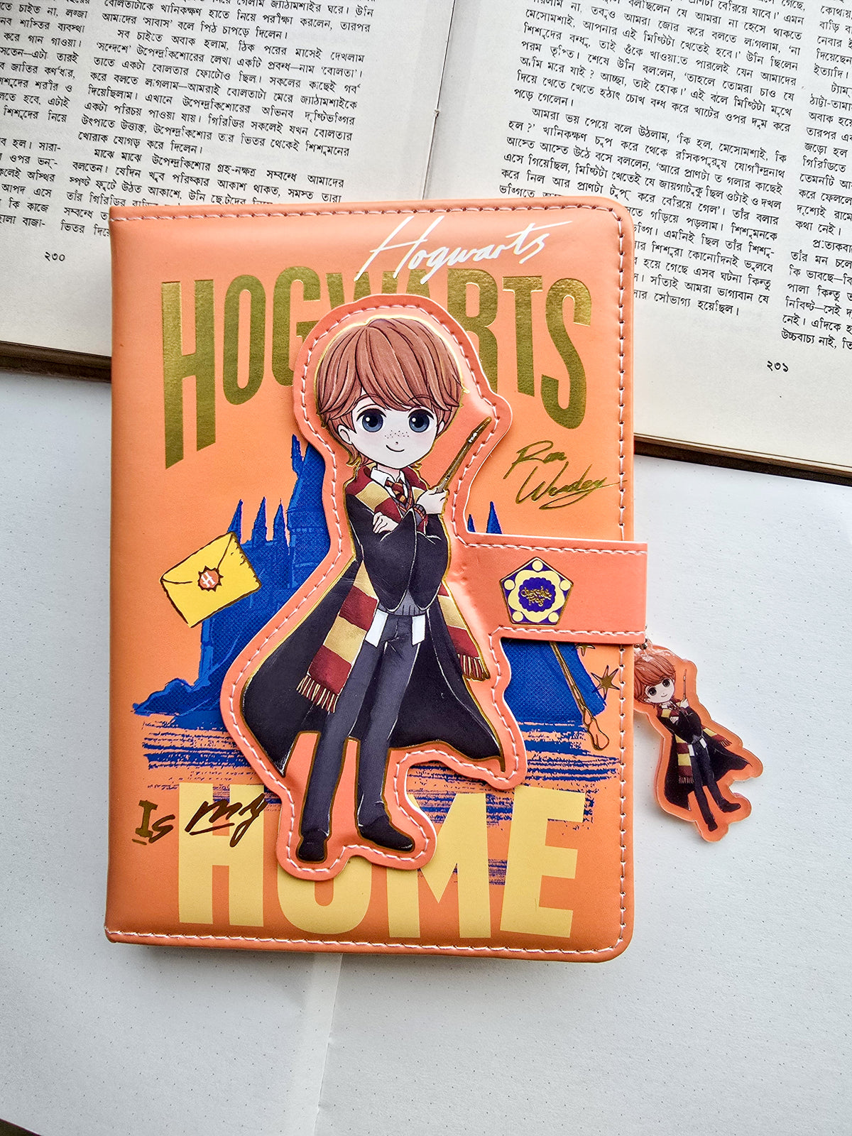 MG26610 | Harry Potter Inspired Lock Diary Featuring a Cartoon Ron Weasley Design And a Magnetic Snap Closure. Number of Pages in the Notebook is 95
