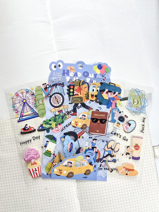RCGQT-605 | Cartoon Pattern PET Sticker Head Out To Have Fun | 100*150mm