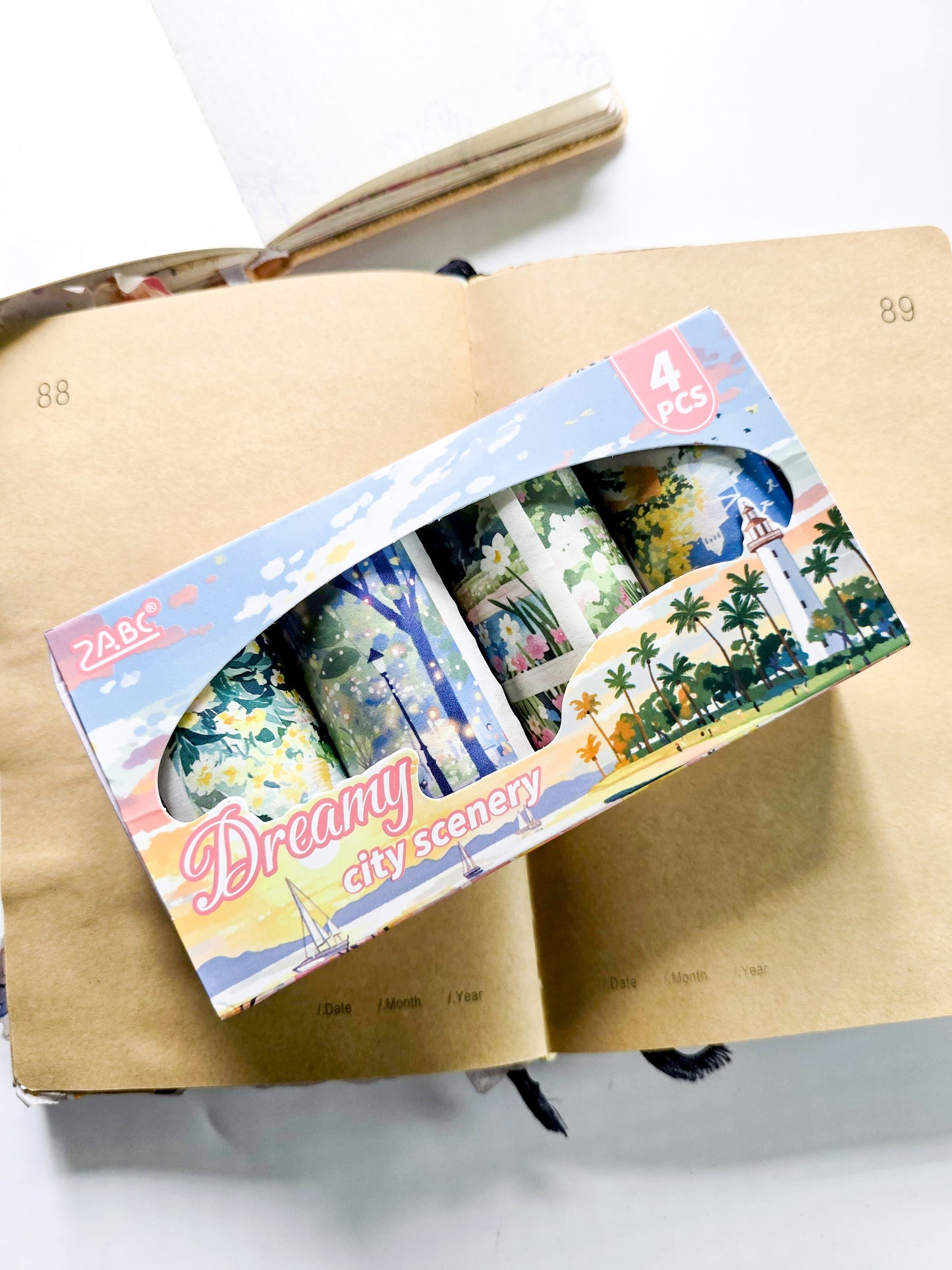 QQJG-202 | Dreamy City Scenery  washi tapes | The Tape Rolls Feature Aesthetic Landscape Designs Including A Iighthouse And Urban Scenes | 1pcs Roll
