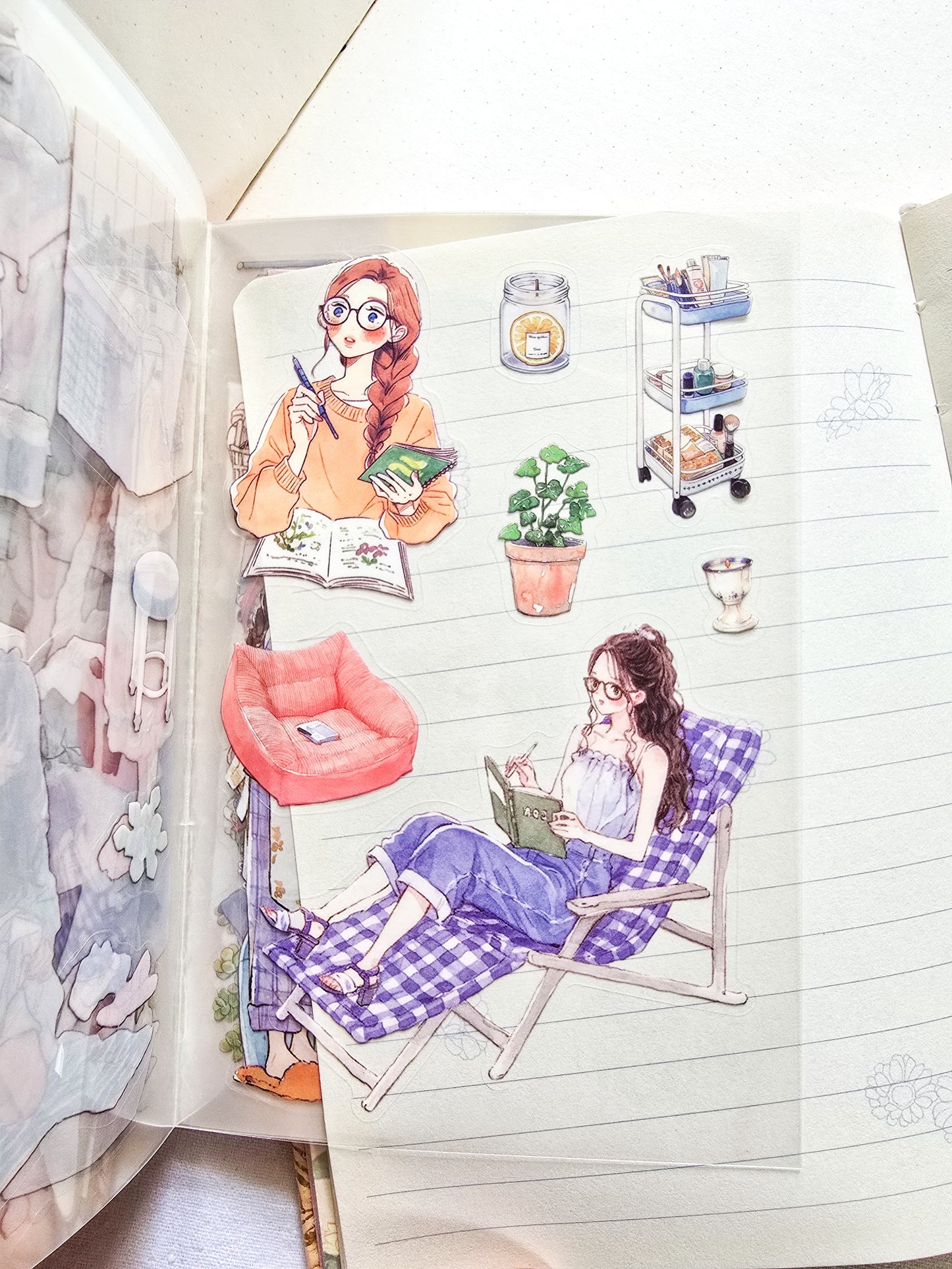 ZZPF2.0-401 | Sun in Blanket watercolor style cartoon girl PET Stickers Book |  including a 20-sheet collection book with over 300+ stickers for journaling and scrapbooking |