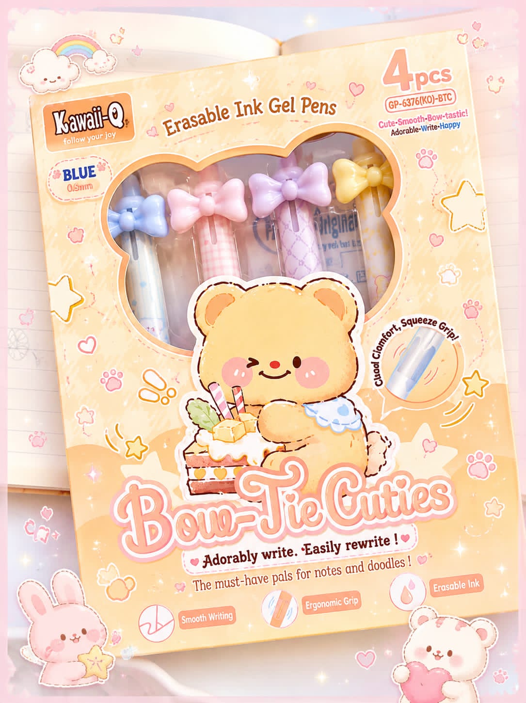 GP-6376 | Kawaii Bear Bow Ink Gel Pens Set | 4Pcs