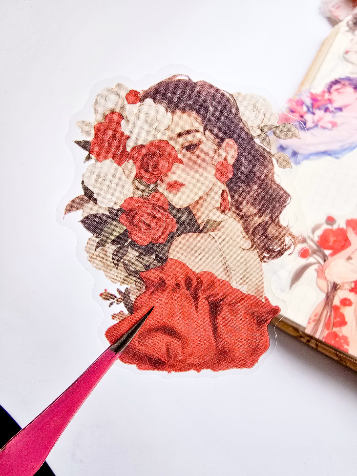 CYQG-403 Poetry Ink Leisure Guest| Vintage Character Cutout| Transparent Pet Sticker|Red Theam  Character Sticker70*70mm 30Pcs