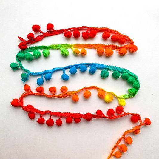 #1 Pom Pom Lace Multicolor 2 mtr | Pom pom Size : approx 10mm
