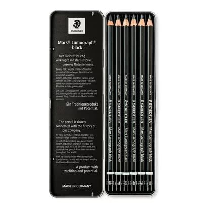 STAEDTLER - Extra Black Drawing pencil Set with Metal case | containing 6 drawing pencils in assorted degrees | sketch