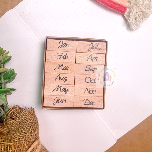 Month Wooden Stamp|RA| 12 Pcs ( stamp Size : 3.3x1.3x2.5 CM)