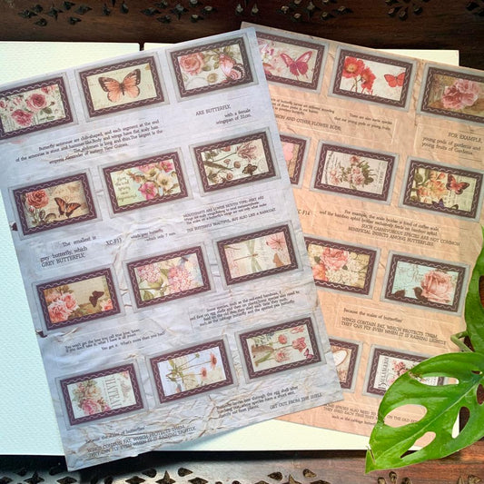 XCF13-14 Vintage Precut Stamp Sticker 2 Sheets | 150 mm x 205 mm | Butterfly Theme